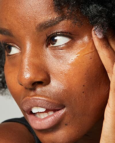 Close-up of a person's face highlighting skincare