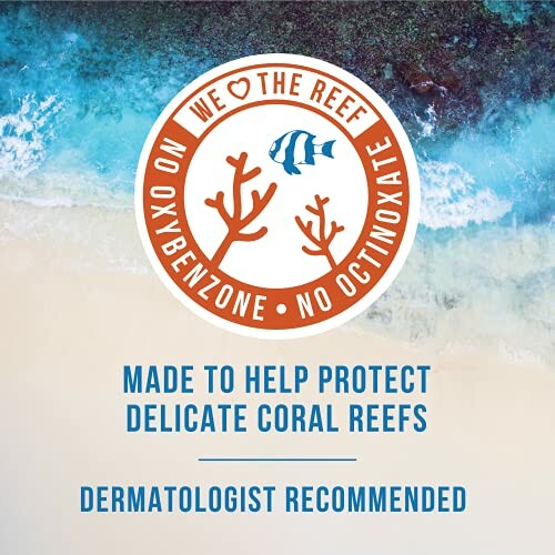 Reef-safe sunscreen promotion with ocean background.